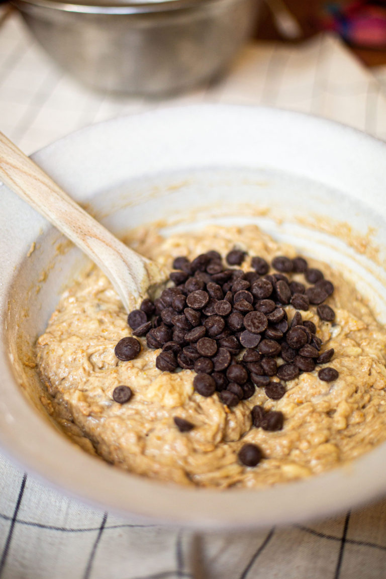 Fold in your dark chocolate chips.